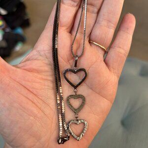 14k Black Gold Triple Heart Necklace